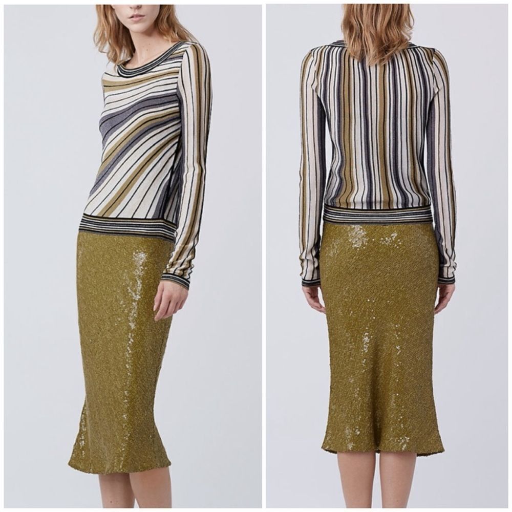 Diane Von Fursenberg Joletta Metallic Stripe Top Size Small